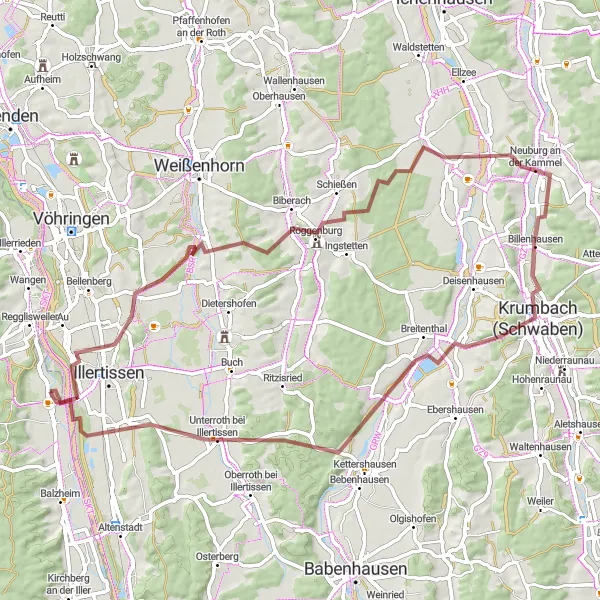 Map miniature of "The Gravel Expedition" cycling inspiration in Tübingen, Germany. Generated by Tarmacs.app cycling route planner