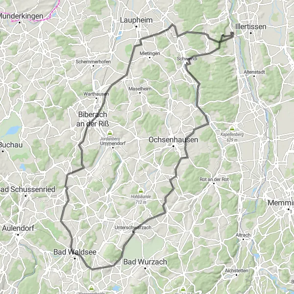 Map miniature of "Challenging Loop" cycling inspiration in Tübingen, Germany. Generated by Tarmacs.app cycling route planner