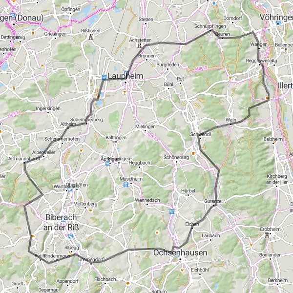 Map miniature of "The Road Adventure" cycling inspiration in Tübingen, Germany. Generated by Tarmacs.app cycling route planner