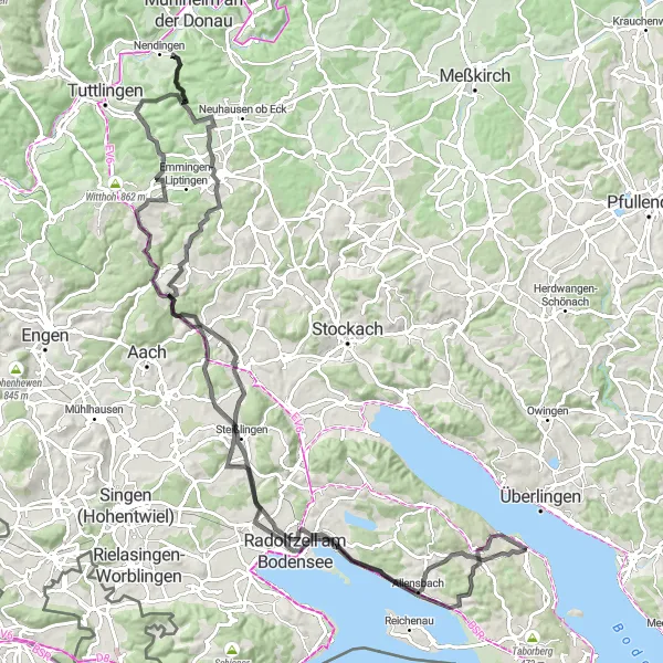 Karten-Miniaturansicht der Radinspiration "Rundtour durch die Bodensee-Idylle" in Tübingen, Germany. Erstellt vom Tarmacs.app-Routenplaner für Radtouren
