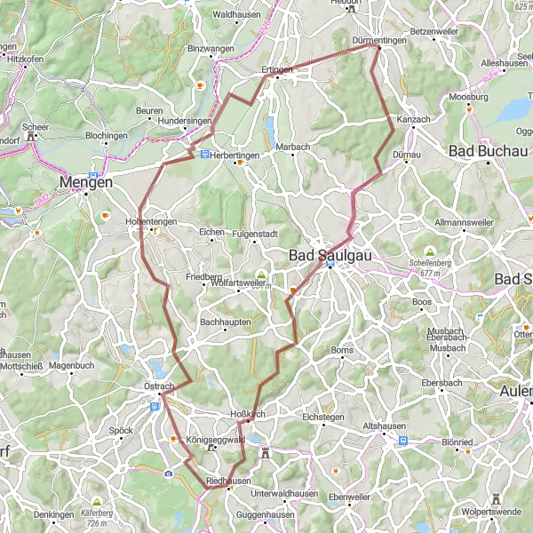 Karten-Miniaturansicht der Radinspiration "Radtour durch Bad Saulgau und Ertingen" in Tübingen, Germany. Erstellt vom Tarmacs.app-Routenplaner für Radtouren