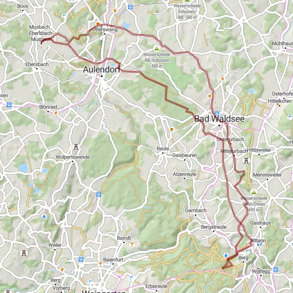 Karten-Miniaturansicht der Radinspiration "Hügelland und Seen in Oberschwaben" in Tübingen, Germany. Erstellt vom Tarmacs.app-Routenplaner für Radtouren