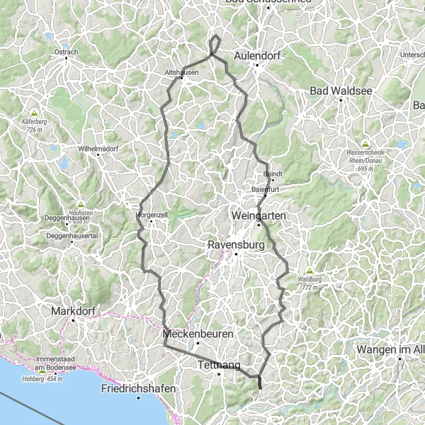 Karten-Miniaturansicht der Radinspiration "Panorama-Radtour durch Mochenwangen und Ringgenweiler" in Tübingen, Germany. Erstellt vom Tarmacs.app-Routenplaner für Radtouren