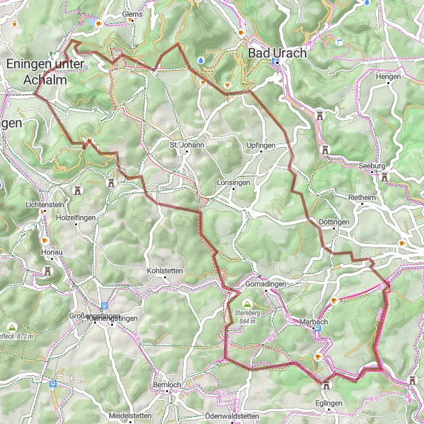 Map miniature of "The Castle Ruins Trail" cycling inspiration in Tübingen, Germany. Generated by Tarmacs.app cycling route planner