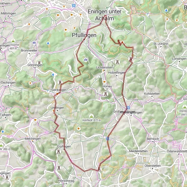 Karten-Miniaturansicht der Radinspiration "Kurze Gravel-Erkundung" in Tübingen, Germany. Erstellt vom Tarmacs.app-Routenplaner für Radtouren