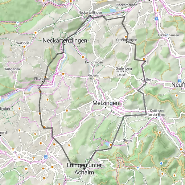 Karten-Miniaturansicht der Radinspiration "Kompakte Straßentour durch das Neckartal" in Tübingen, Germany. Erstellt vom Tarmacs.app-Routenplaner für Radtouren