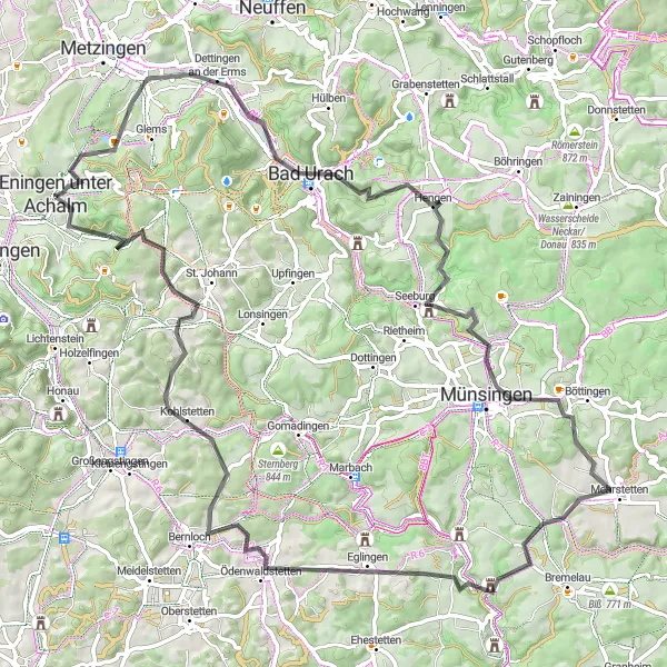Karten-Miniaturansicht der Radinspiration "Radtour durch Dettingen an der Erms" in Tübingen, Germany. Erstellt vom Tarmacs.app-Routenplaner für Radtouren