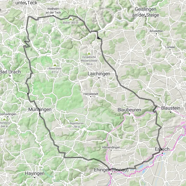 Karten-Miniaturansicht der Radinspiration "Panoramafahrt von Ehingen (Donau) nach Wippingen" in Tübingen, Germany. Erstellt vom Tarmacs.app-Routenplaner für Radtouren