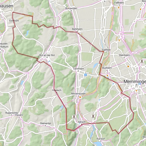 Map miniature of "The Illerbachen Gravel Adventure" cycling inspiration in Tübingen, Germany. Generated by Tarmacs.app cycling route planner