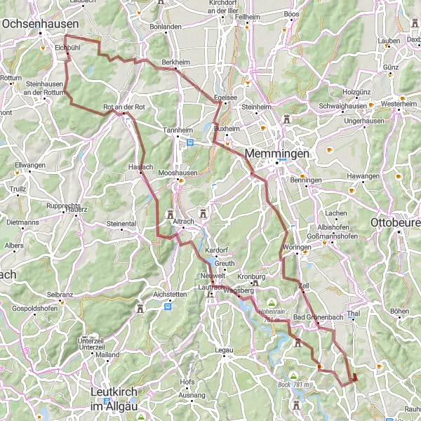 Map miniature of "Illerbachen and Koppenloh Loop" cycling inspiration in Tübingen, Germany. Generated by Tarmacs.app cycling route planner
