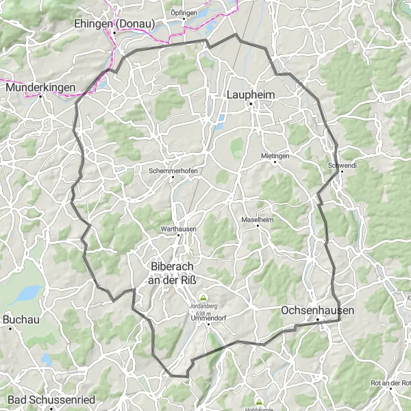 Map miniature of "The Cultural Road to Schwendi" cycling inspiration in Tübingen, Germany. Generated by Tarmacs.app cycling route planner