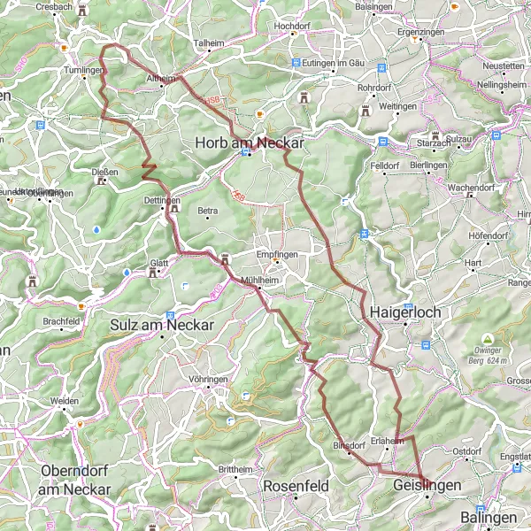 Map miniature of "The Gravel Adventure" cycling inspiration in Tübingen, Germany. Generated by Tarmacs.app cycling route planner