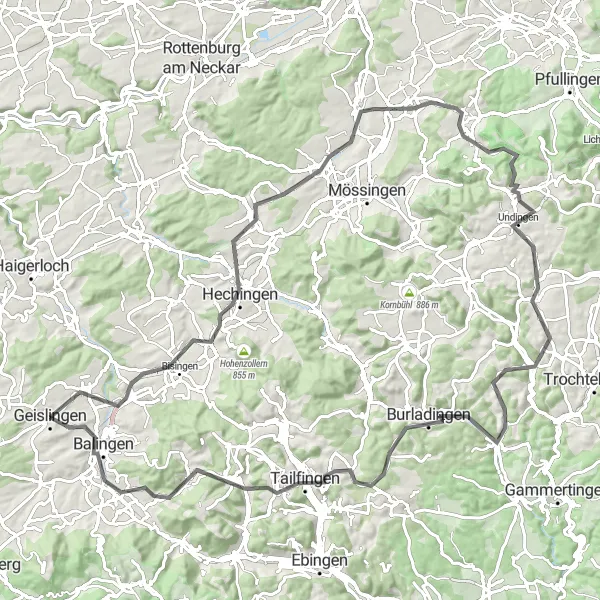 Map miniature of "Netzenberg and Bisingen Loop" cycling inspiration in Tübingen, Germany. Generated by Tarmacs.app cycling route planner