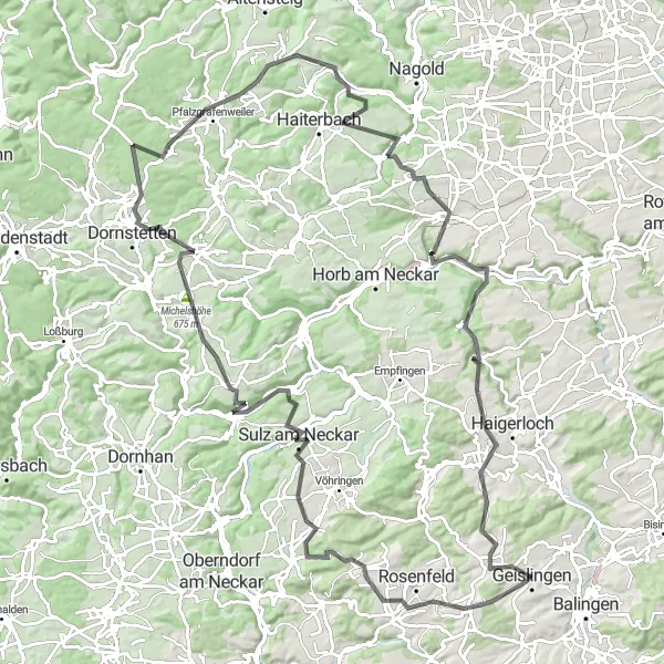 Map miniature of "Geislingen Discovery Road Ride" cycling inspiration in Tübingen, Germany. Generated by Tarmacs.app cycling route planner