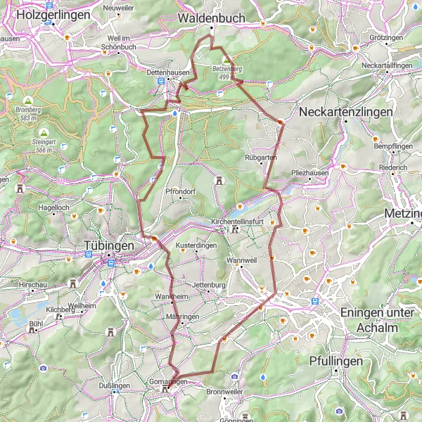 Map miniature of "The Gravel Adventure" cycling inspiration in Tübingen, Germany. Generated by Tarmacs.app cycling route planner