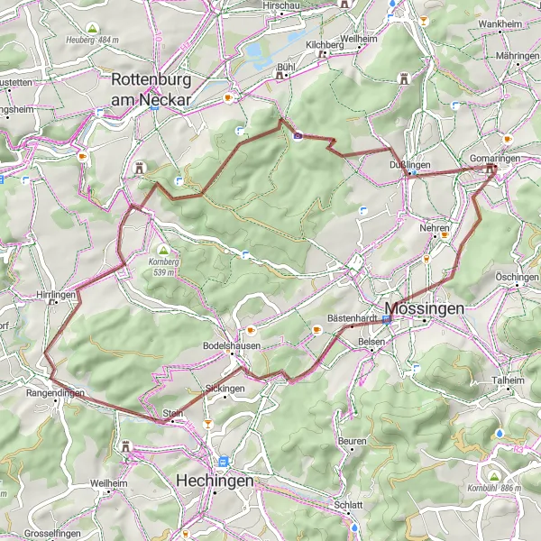 Map miniature of "The Gravel Adventure" cycling inspiration in Tübingen, Germany. Generated by Tarmacs.app cycling route planner