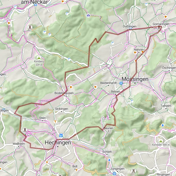 Map miniature of "The Exhilarating Gravel Ride" cycling inspiration in Tübingen, Germany. Generated by Tarmacs.app cycling route planner