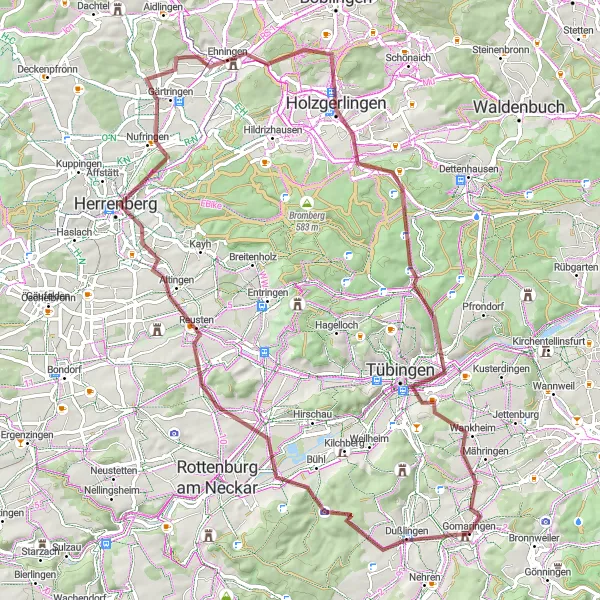 Karten-Miniaturansicht der Radinspiration "Gravel-Entdeckungstour nach Tübingen" in Tübingen, Germany. Erstellt vom Tarmacs.app-Routenplaner für Radtouren