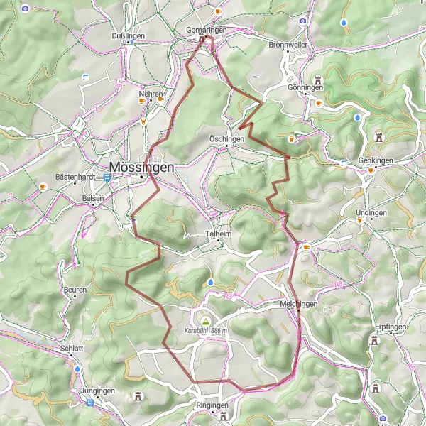 Map miniature of "Gravel Adventure in Mössingen" cycling inspiration in Tübingen, Germany. Generated by Tarmacs.app cycling route planner