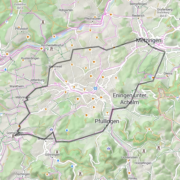 Karten-Miniaturansicht der Radinspiration "Landschaftliche Schönheit auf der Straße" in Tübingen, Germany. Erstellt vom Tarmacs.app-Routenplaner für Radtouren