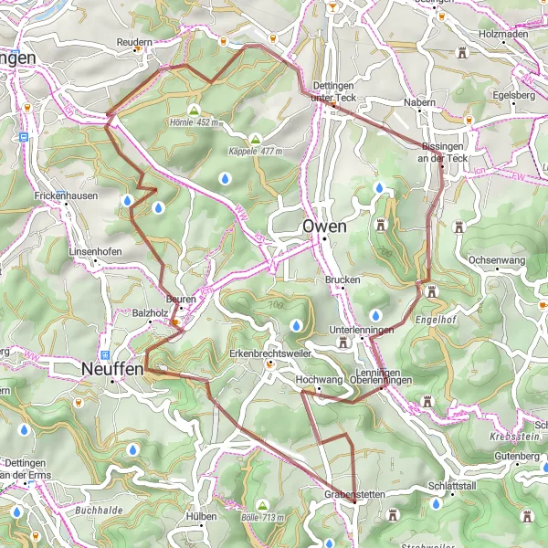 Karten-Miniaturansicht der Radinspiration "Rundfahrt um Hohenneuffen" in Tübingen, Germany. Erstellt vom Tarmacs.app-Routenplaner für Radtouren