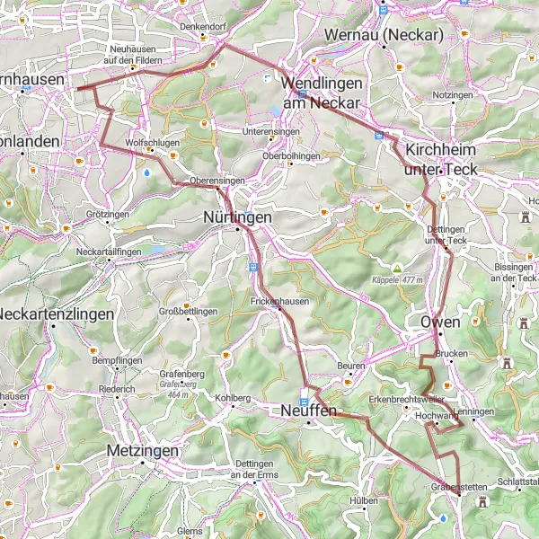 Karten-Miniaturansicht der Radinspiration "Tour um Neuffen und Nürtingen" in Tübingen, Germany. Erstellt vom Tarmacs.app-Routenplaner für Radtouren