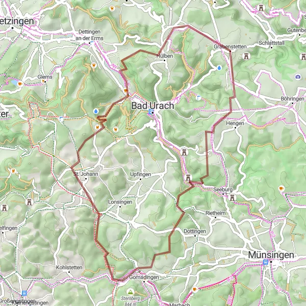 Karten-Miniaturansicht der Radinspiration "Gravel-Abenteuer im Biosphärengebiet Schwäbische Alb" in Tübingen, Germany. Erstellt vom Tarmacs.app-Routenplaner für Radtouren