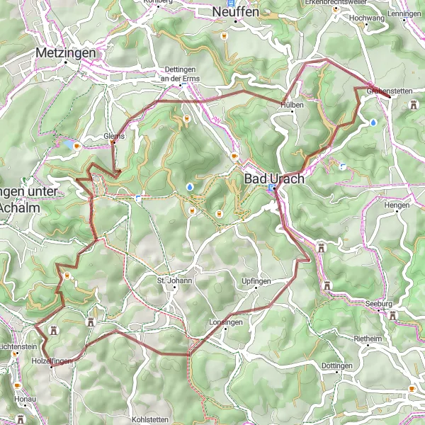 Map miniature of "Discover the Swabian Foothills Gravel" cycling inspiration in Tübingen, Germany. Generated by Tarmacs.app cycling route planner