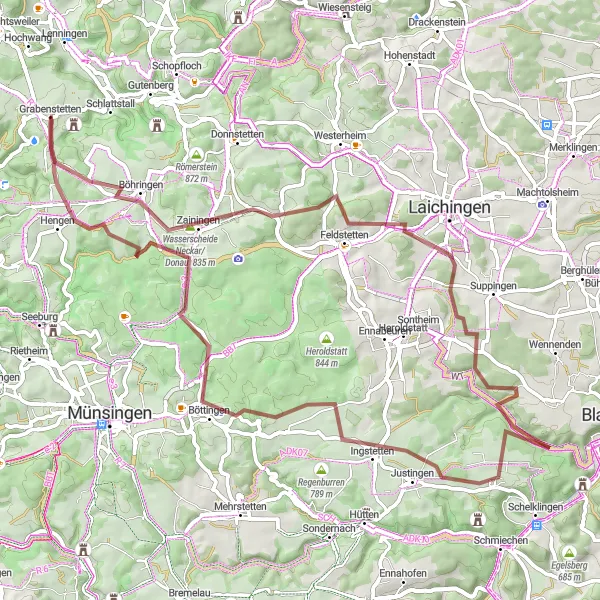 Map miniature of "The Urserberg Gravel Loop" cycling inspiration in Tübingen, Germany. Generated by Tarmacs.app cycling route planner