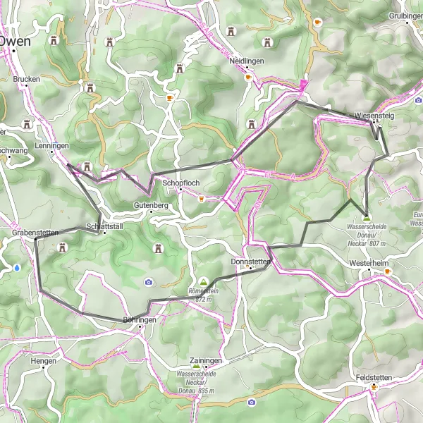 Map miniature of "Lenningen Challenge" cycling inspiration in Tübingen, Germany. Generated by Tarmacs.app cycling route planner