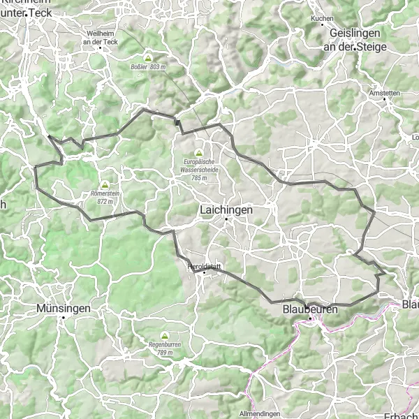 Map miniature of "Lenningen Loop" cycling inspiration in Tübingen, Germany. Generated by Tarmacs.app cycling route planner