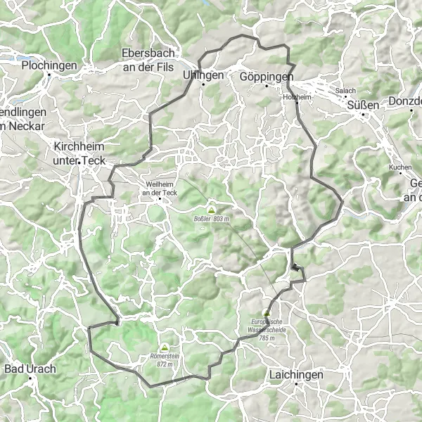 Map miniature of "The Waterberg Road Adventure" cycling inspiration in Tübingen, Germany. Generated by Tarmacs.app cycling route planner