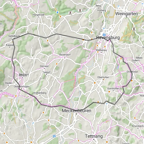 Karten-Miniaturansicht der Radinspiration "Panoramablick und Kultur in Meckenbeuren" in Tübingen, Germany. Erstellt vom Tarmacs.app-Routenplaner für Radtouren