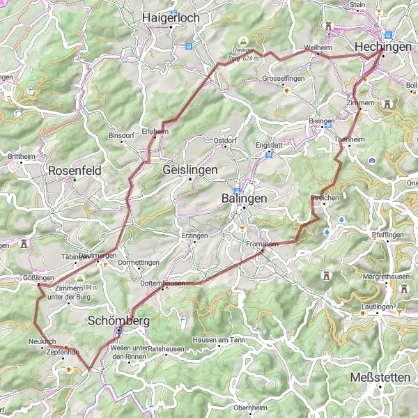 Map miniature of "Gravel Adventure through the Swabian Jura" cycling inspiration in Tübingen, Germany. Generated by Tarmacs.app cycling route planner