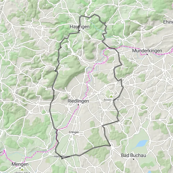 Karten-Miniaturansicht der Radinspiration "Tour um Bussen und Kloster" in Tübingen, Germany. Erstellt vom Tarmacs.app-Routenplaner für Radtouren