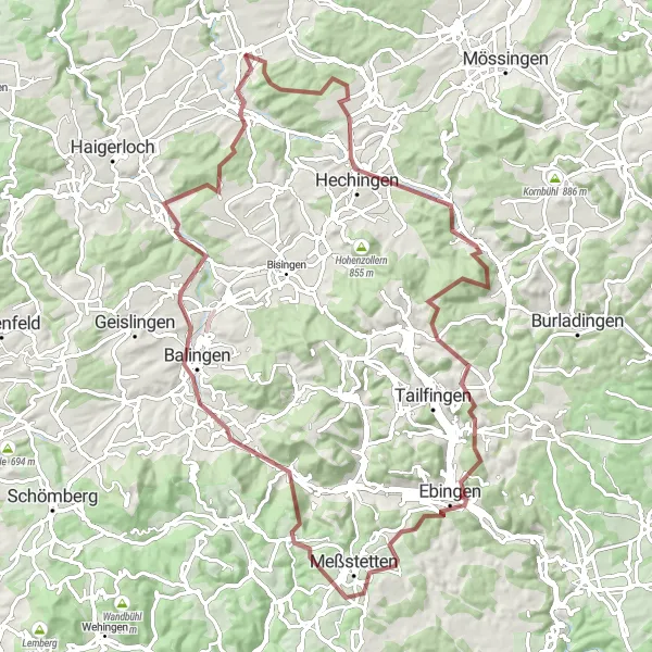Map miniature of "Gravel Adventure in the Swabian Alb" cycling inspiration in Tübingen, Germany. Generated by Tarmacs.app cycling route planner