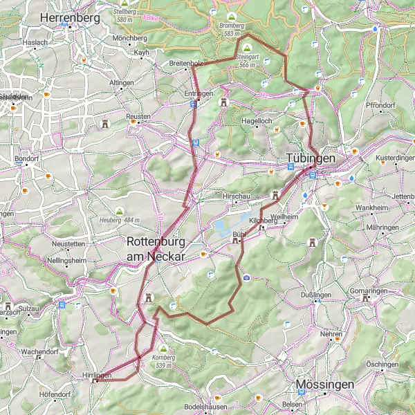 Map miniature of "The Gravel Adventure" cycling inspiration in Tübingen, Germany. Generated by Tarmacs.app cycling route planner