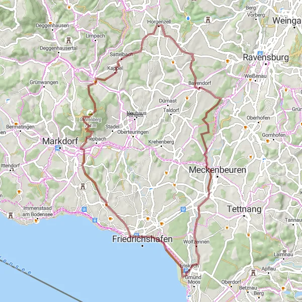 Karten-Miniaturansicht der Radinspiration "Gravel-Abenteuer ab Horgenzell" in Tübingen, Germany. Erstellt vom Tarmacs.app-Routenplaner für Radtouren