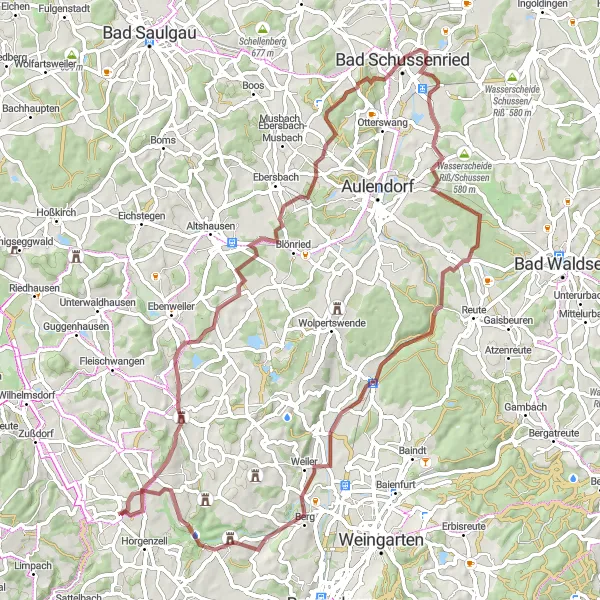 Karten-Miniaturansicht der Radinspiration "Gravel-Tour durch Fronhofen und Schmalegg" in Tübingen, Germany. Erstellt vom Tarmacs.app-Routenplaner für Radtouren
