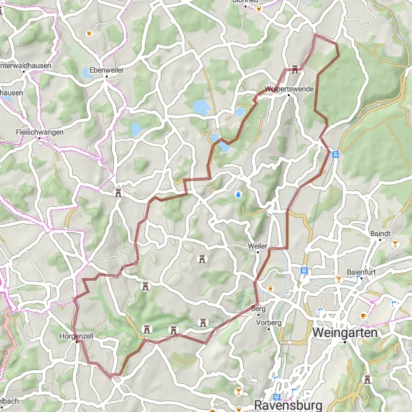 Karten-Miniaturansicht der Radinspiration "Natur pur: Gravel-Tour nach Mochenwangen und Schmalegg" in Tübingen, Germany. Erstellt vom Tarmacs.app-Routenplaner für Radtouren