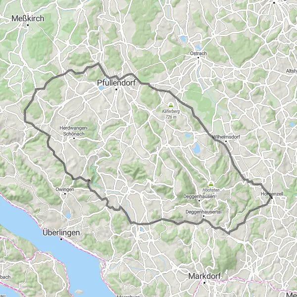 Karten-Miniaturansicht der Radinspiration "Panoramablicke: Road-Tour zum Bodensee und Alpenblick" in Tübingen, Germany. Erstellt vom Tarmacs.app-Routenplaner für Radtouren
