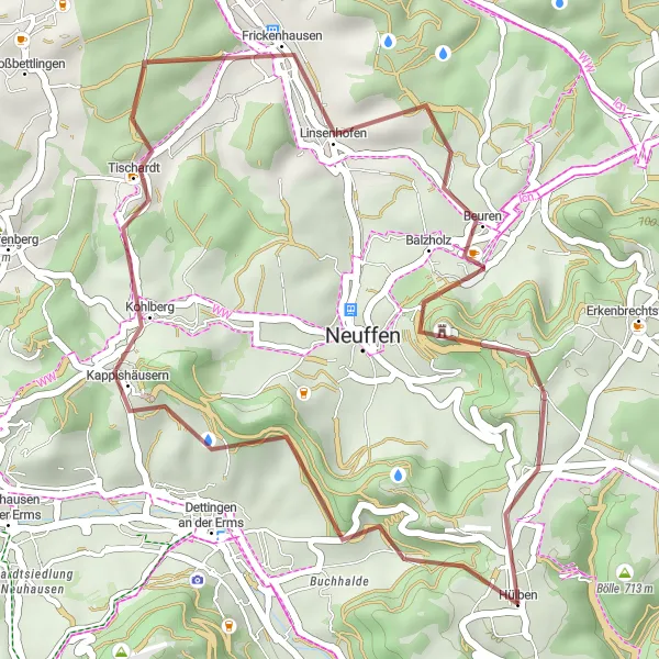 Map miniature of "Hülben Gravel Adventure" cycling inspiration in Tübingen, Germany. Generated by Tarmacs.app cycling route planner