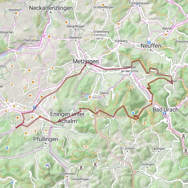 Map miniature of "Swabian Alb Gravel Delight" cycling inspiration in Tübingen, Germany. Generated by Tarmacs.app cycling route planner