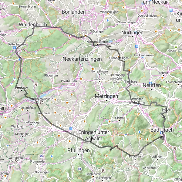 Map miniature of "The Enchanting Hills of Schwäbische Alb" cycling inspiration in Tübingen, Germany. Generated by Tarmacs.app cycling route planner