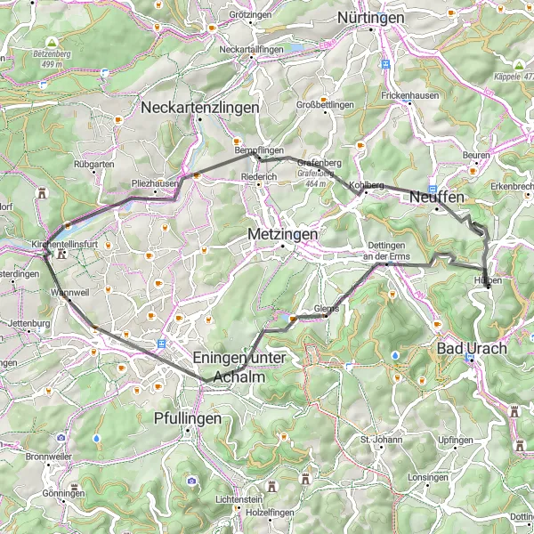 Map miniature of "Discover the Natural Beauty of Dettingen an der Erms" cycling inspiration in Tübingen, Germany. Generated by Tarmacs.app cycling route planner
