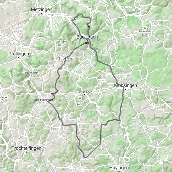 Karten-Miniaturansicht der Radinspiration "Rund um Hülben und Münsingen" in Tübingen, Germany. Erstellt vom Tarmacs.app-Routenplaner für Radtouren