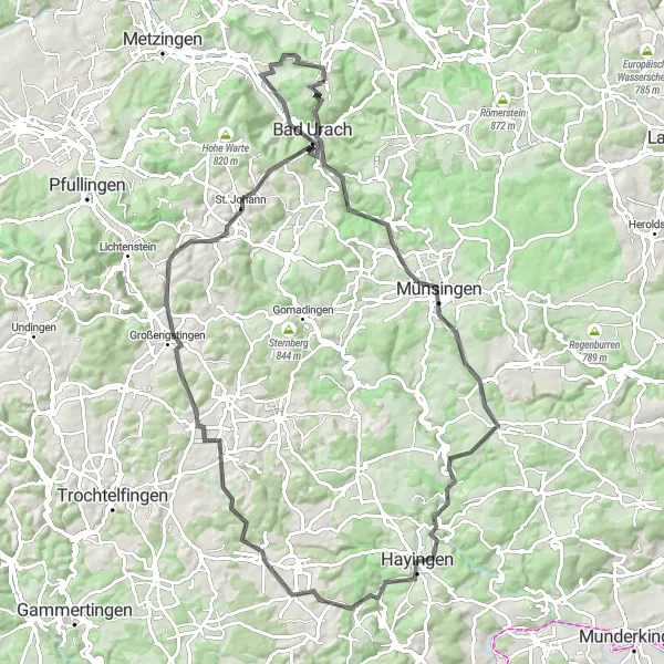 Map miniature of "Ultimate Cycling Challenge" cycling inspiration in Tübingen, Germany. Generated by Tarmacs.app cycling route planner