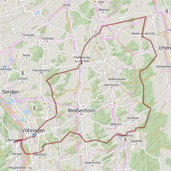Karten-Miniaturansicht der Radinspiration "Vöhringen - Roggenburg Gravelroute" in Tübingen, Germany. Erstellt vom Tarmacs.app-Routenplaner für Radtouren