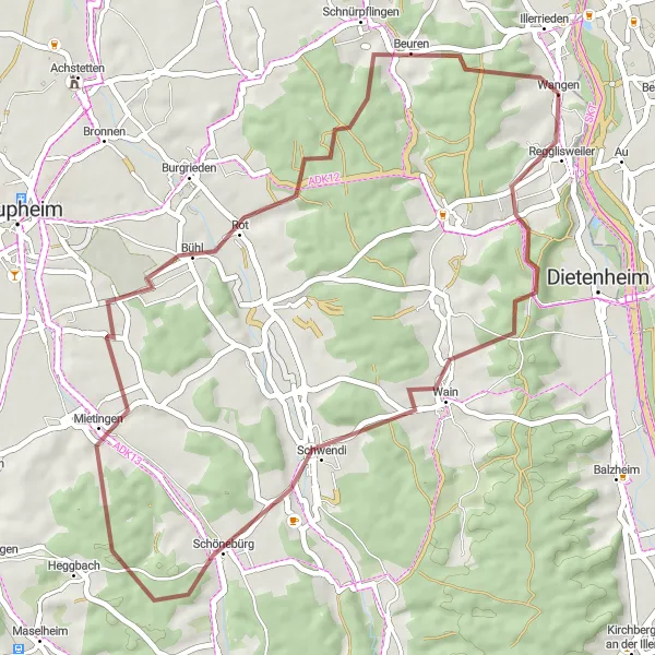 Karten-Miniaturansicht der Radinspiration "Gravelrunde um Illerrieden" in Tübingen, Germany. Erstellt vom Tarmacs.app-Routenplaner für Radtouren