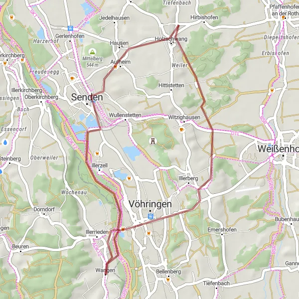 Karten-Miniaturansicht der Radinspiration "Kleine Gravel-Tour um Illerrieden" in Tübingen, Germany. Erstellt vom Tarmacs.app-Routenplaner für Radtouren